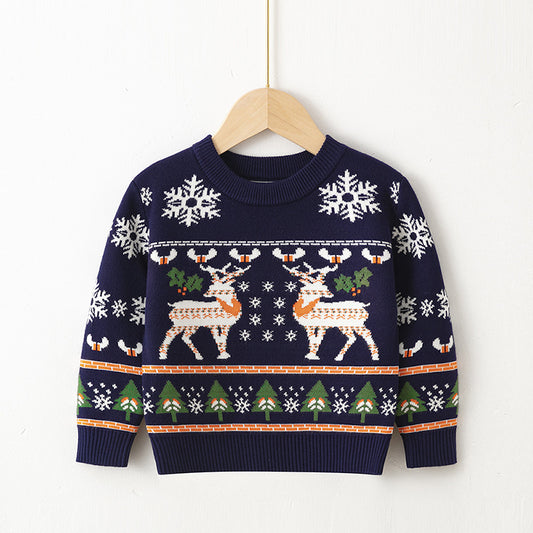 Christmas Children's Knit Clothes Kid Cotton Warm Long Sleeve Pullover Baby Knitted Christmas Sweater