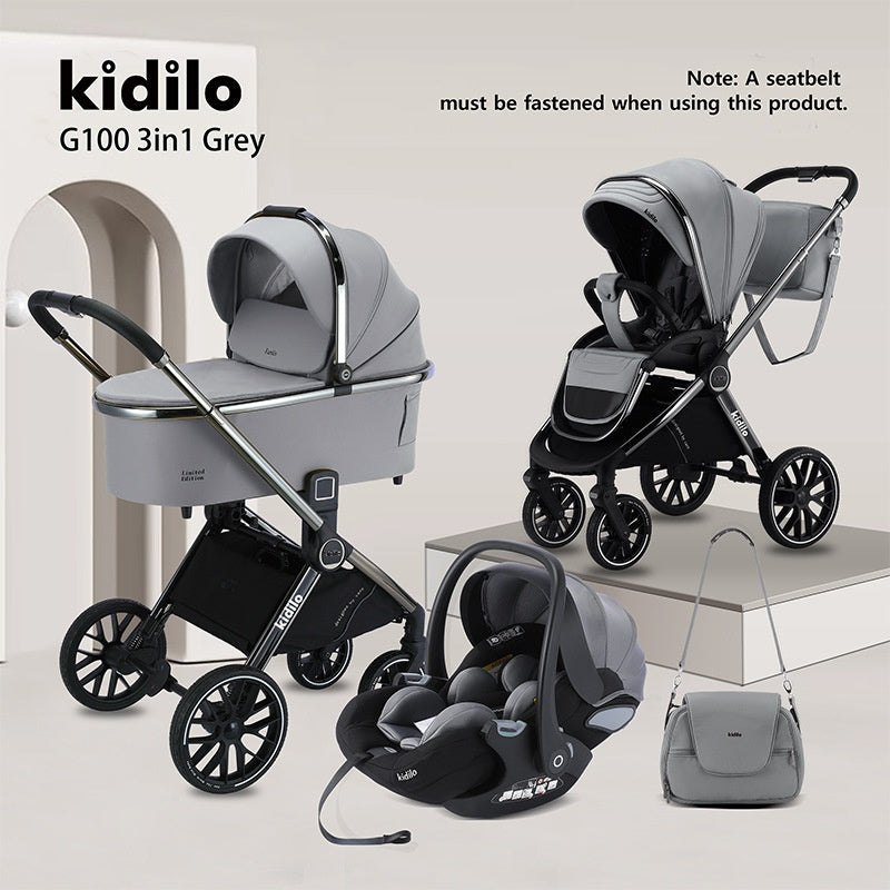 Kidilo 3in1 Landscape High Baby Stroller 3-in-1 Sleeping Basket with Two-Way Foldable One-Step Double Brake Walking Car Children