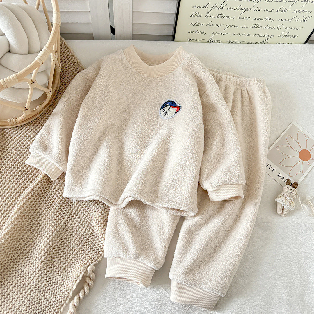 Children's Pajamas Set New Winter Style Warm Bayberry Velvet Thickened Fleece-Lined Breathable Printed kids suit