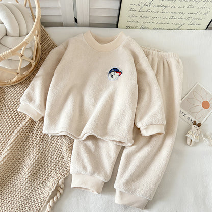 Children's Pajamas Set New Winter Style Warm Bayberry Velvet Thickened Fleece-Lined Breathable Printed kids suit