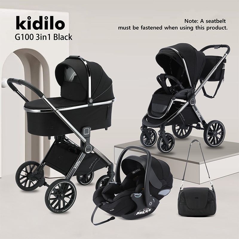 Kidilo 3in1 Landscape High Baby Stroller 3-in-1 Sleeping Basket with Two-Way Foldable One-Step Double Brake Walking Car Children