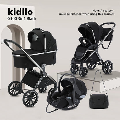 Kidilo 3in1 Landscape High Baby Stroller 3-in-1 Sleeping Basket with Two-Way Foldable One-Step Double Brake Walking Car Children