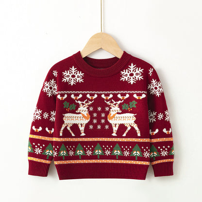 Christmas Children's Knit Clothes Kid Cotton Warm Long Sleeve Pullover Baby Knitted Christmas Sweater