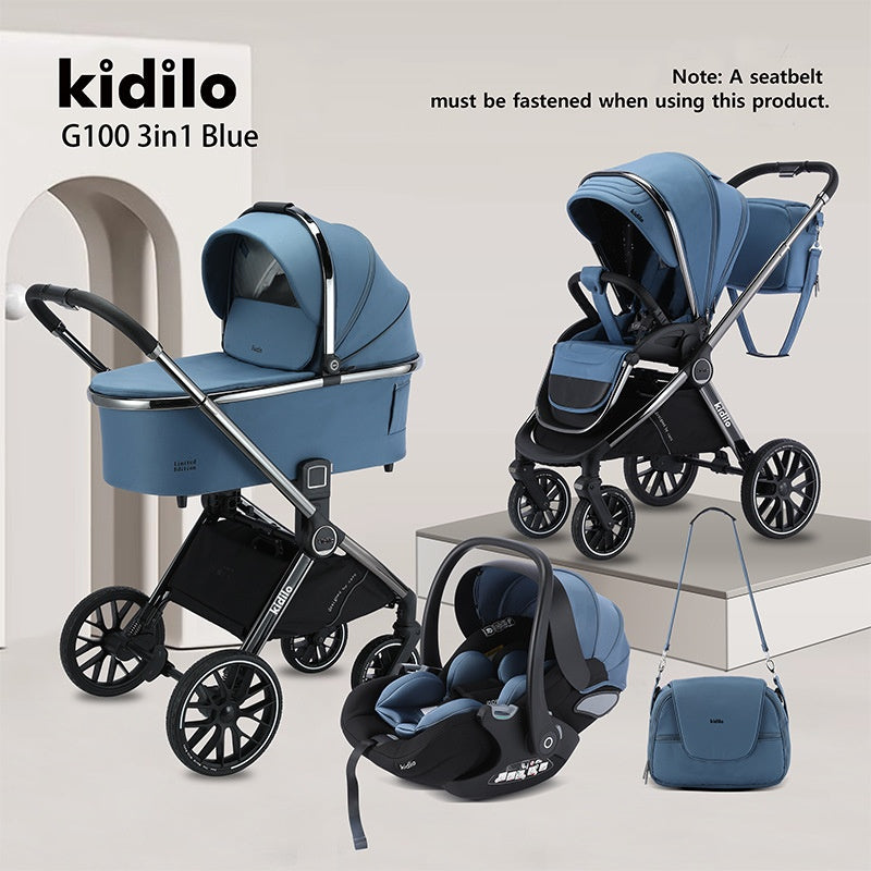 Kidilo 3in1 Landscape High Baby Stroller 3-in-1 Sleeping Basket with Two-Way Foldable One-Step Double Brake Walking Car Children