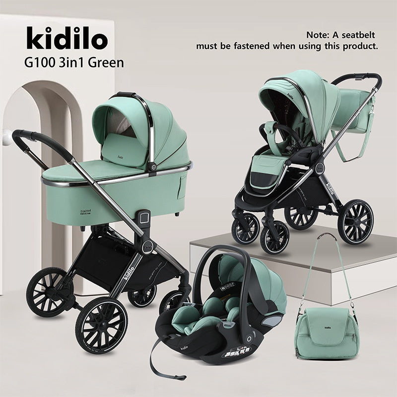 Kidilo 3in1 Landscape High Baby Stroller 3-in-1 Sleeping Basket with Two-Way Foldable One-Step Double Brake Walking Car Children