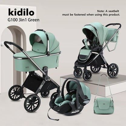 Kidilo 3in1 Landscape High Baby Stroller 3-in-1 Sleeping Basket with Two-Way Foldable One-Step Double Brake Walking Car Children
