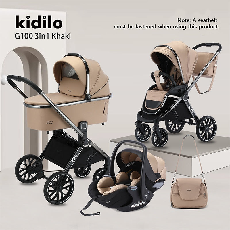 Kidilo 3in1 Landscape High Baby Stroller 3-in-1 Sleeping Basket with Two-Way Foldable One-Step Double Brake Walking Car Children