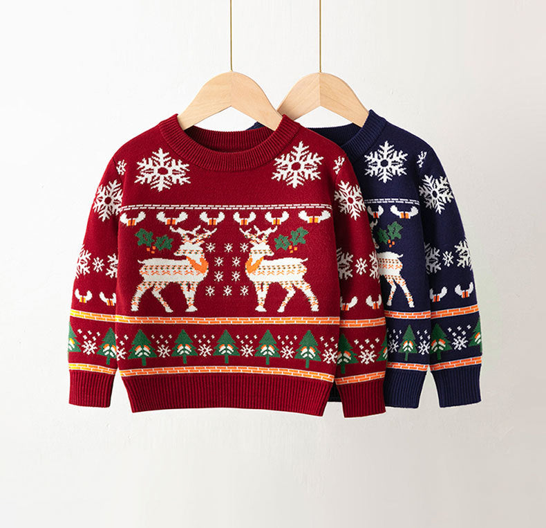 Christmas Children's Knit Clothes Kid Cotton Warm Long Sleeve Pullover Baby Knitted Christmas Sweater
