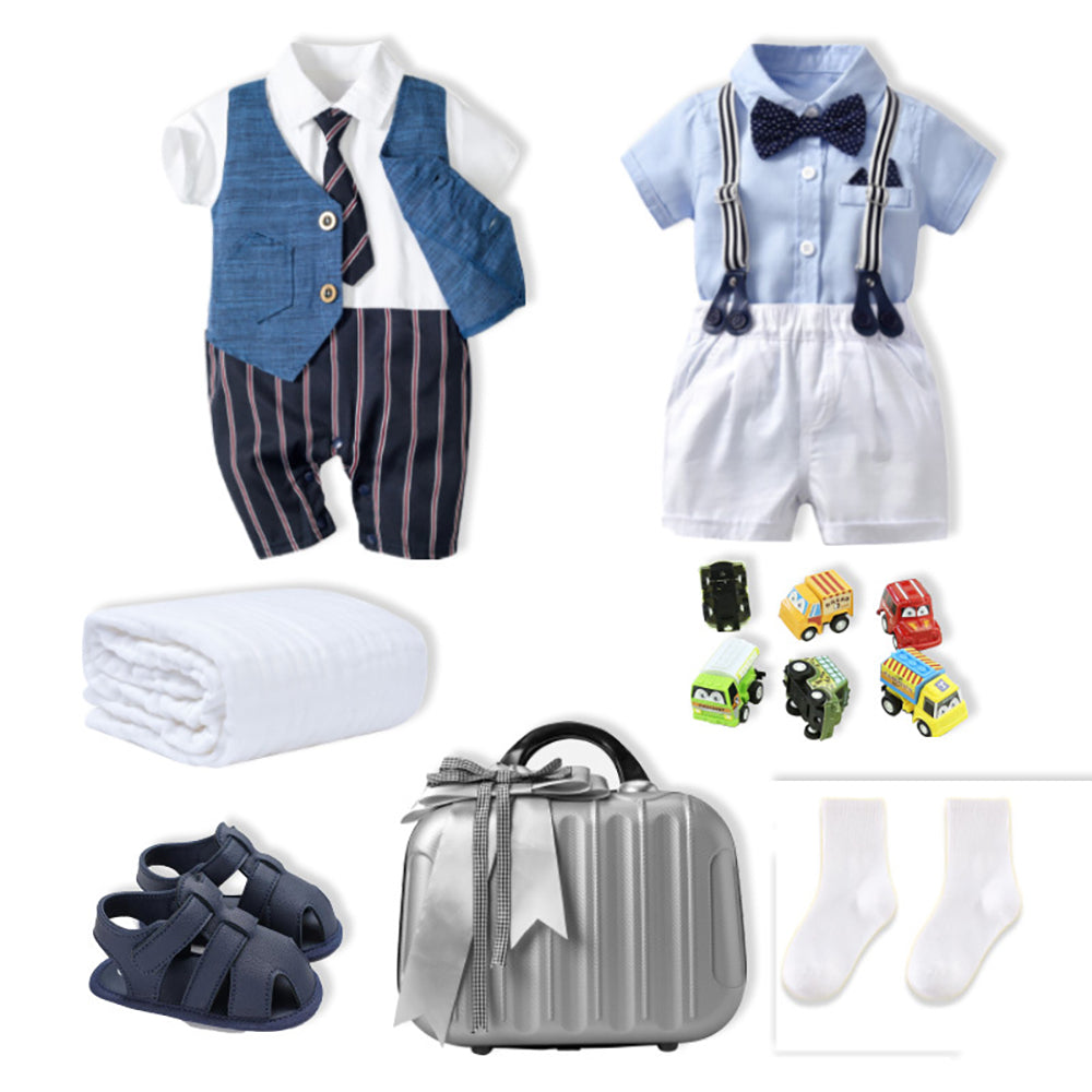 0-12 Months. Baby Combed Cotton Clothes Set Short Sleeve PajamasOutwear Suit Hat Socks Shoes Newborn Baby Gift Set