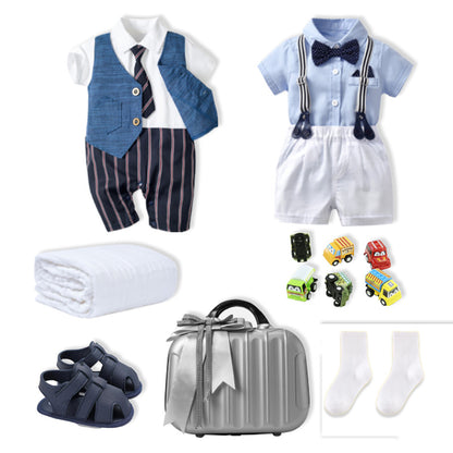 0-12 Months. Baby Combed Cotton Clothes Set Short Sleeve PajamasOutwear Suit Hat Socks Shoes Newborn Baby Gift Set