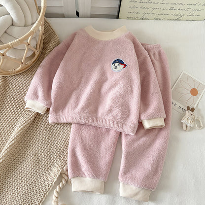 Children's Pajamas Set New Winter Style Warm Bayberry Velvet Thickened Fleece-Lined Breathable Printed kids suit