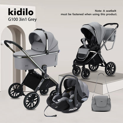 Kidilo 3in1 Landscape High Baby Stroller 3-in-1 Sleeping Basket with Two-Way Foldable One-Step Double Brake Walking Car Children