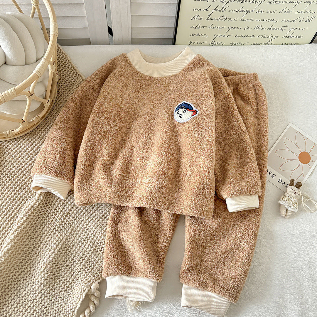 Children's Pajamas Set New Winter Style Warm Bayberry Velvet Thickened Fleece-Lined Breathable Printed kids suit