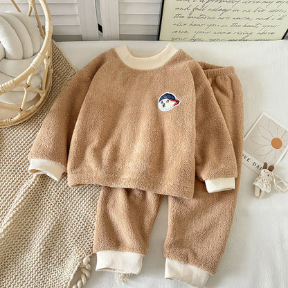 Children's Pajamas Set New Winter Style Warm Bayberry Velvet Thickened Fleece-Lined Breathable Printed kids suit